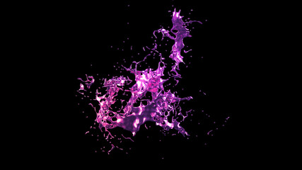 A splash of purple metal. 3d illustration, 3d rendering.
