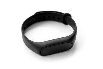 black fitness bracelet watch, white background