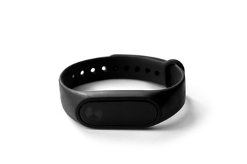 black fitness bracelet watch, white background