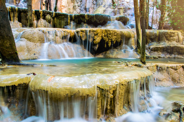 Beautiful WANG SAI TONG Limestone Waterfall in the Forest of Satun Thailand.
