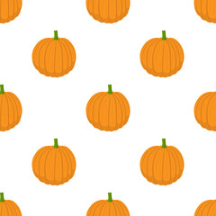 Seamless pattern with fresh orange pumpkin vegetable. Organic food. Cartoon style. Vector illustration for design, web, wrapping paper, fabric, wallpaper.