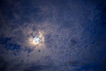 The night sky, moon hiding behind the clouds
