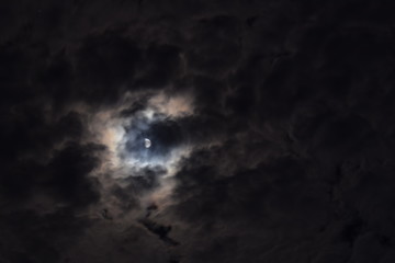 The night sky, moon hiding behind the clouds