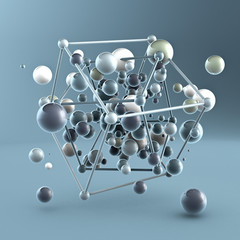 Abstract gray structure background with balls. 3d illustration, 3d rendering.