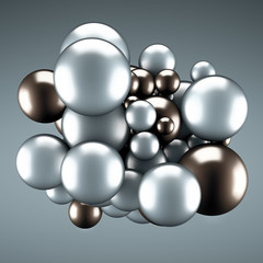 Festive, positive, bright gray background with balls. 3d illustration, 3d rendering.