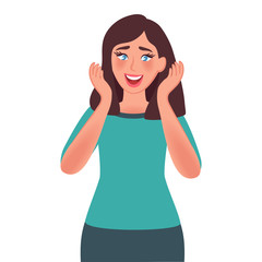 Fototapeta premium The girl's face emotions feelings of joy and happiness. Vector Illustrations people Express emotions