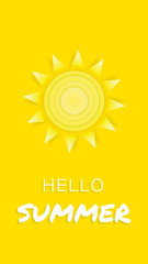 Sammer time yellow background banner with text Hello Summer