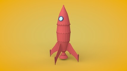 3D illustration of the rocket in the style of low poly. Space rocket on the launch pad ready to fly. Stylized image. 3D rendering.