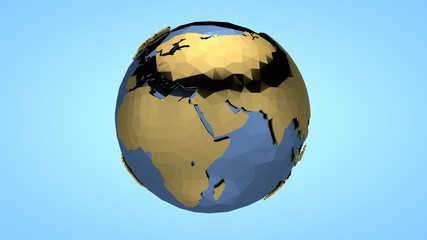 Naklejka premium Polygonal illustration of planet earth in the style of low poly. Continents and oceans of gold and metal. The idea of ecology, environmental protection.