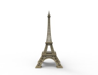 Fototapeta na wymiar 3D rendering of the tourist attraction Eiffel tower in Paris France isolated in white studio background.