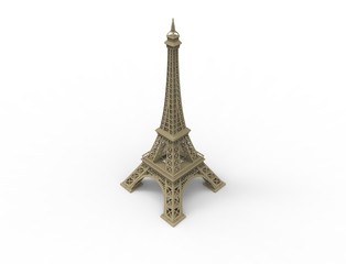 Fototapeta na wymiar 3D rendering of the tourist attraction Eiffel tower in Paris France isolated in white studio background.