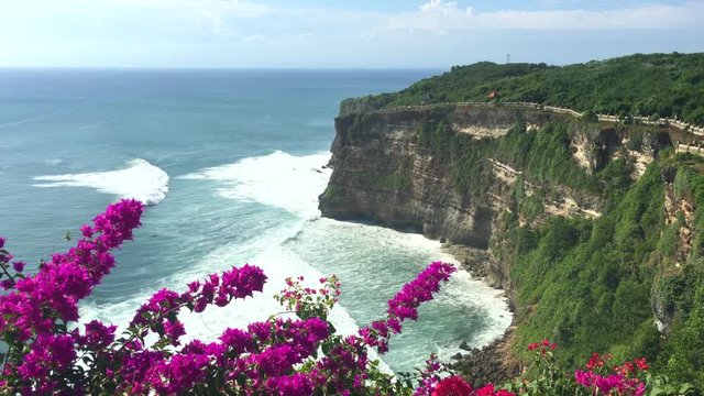 Scenic view over the cliffs from the Ulu Watu Temple on Bali. Indonesia, 4k footage video