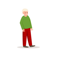 Cute smiling grandpa with white hair head and red pants