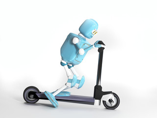 retro robot on scooter,3d,render.