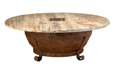Table round stone metal base with clipping path