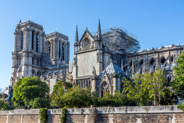 Fototapeta na wymiar La Cathédrale Notre-Dame de Paris 1 mois après l'incendie