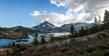 Thousand Islands Lake on Pacific Crest Trail in Summer Crossing Donohue Pass Between Ansel Adams Wilderness and Yosemite National Park in California