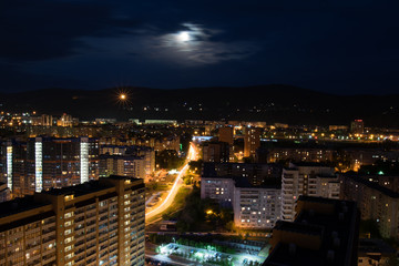Night city of Krasnoyarsk lights ночной Красноярск