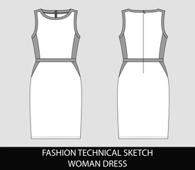 Fashion technical sketch of women middle dress