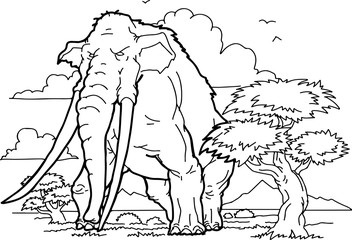 prehistoric animal, Mammut, mammoth on a white background, vector illustration. Coloring book