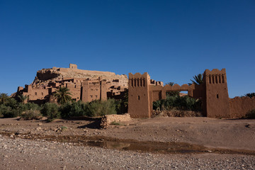 Amazing view on the front gate of Kasbah Ait Ben Haddou near Ouarzazate in the Atlas Mountains of Morocco.
