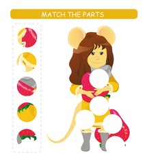 Matching children educational game. Match parts of cartoon mouse. Activity for kids and toddlers.