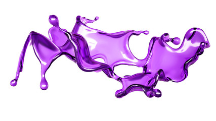A splash of transparent liquid of a purple color on a white background. 3d illustration, 3d rendering.