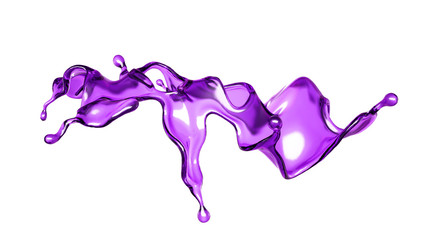 A splash of transparent liquid of a purple color on a white background. 3d illustration, 3d rendering.
