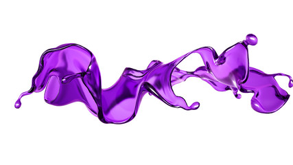 Fototapeta premium A splash of transparent liquid of a purple color on a white background. 3d illustration, 3d rendering.
