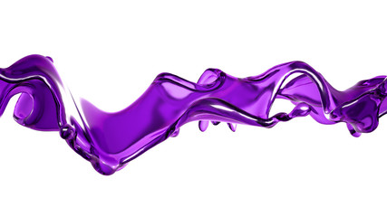 A splash of transparent liquid of a purple color on a white background. 3d illustration, 3d rendering.