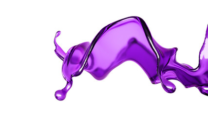 A splash of transparent liquid of a purple color on a white background. 3d illustration, 3d rendering.