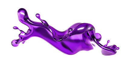 A splash of transparent liquid of a purple color on a white background. 3d illustration, 3d rendering.