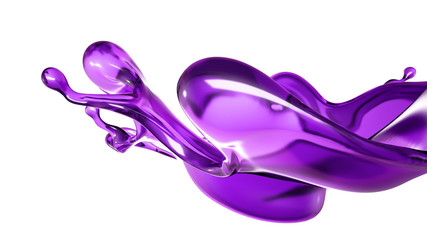 A splash of transparent liquid of a purple color on a white background. 3d illustration, 3d rendering.