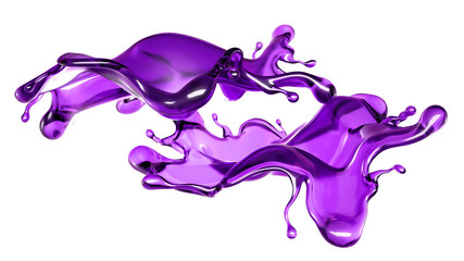 A splash of transparent liquid of a purple color on a white background. 3d illustration, 3d rendering.