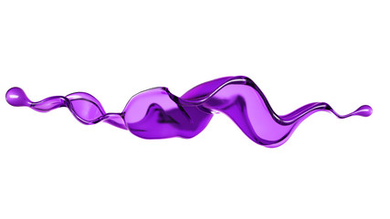 A splash of transparent liquid of a purple color on a white background. 3d illustration, 3d rendering.