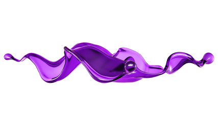 A splash of transparent liquid of a purple color on a white background. 3d illustration, 3d rendering.