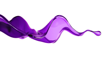 A splash of transparent liquid of a purple color on a white background. 3d illustration, 3d rendering.