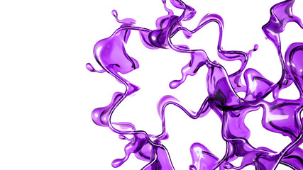 Fototapeta premium A splash of transparent liquid of a purple color on a white background. 3d illustration, 3d rendering.