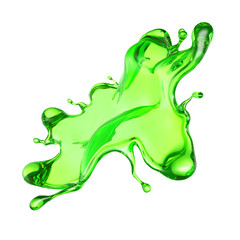 Splash of transparent liquid of a green color on a white background. 3d illustration, 3d rendering.