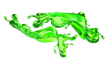 Fototapeta premium Splash of transparent liquid of a green color on a white background. 3d illustration, 3d rendering.