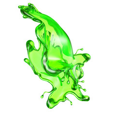 Splash of transparent liquid of a green color on a white background. 3d illustration, 3d rendering.