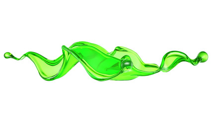 Splash of transparent liquid of a green color on a white background. 3d illustration, 3d rendering.