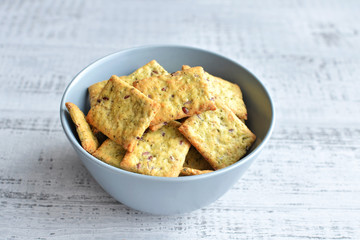 italian crisp bread snack over wooden background