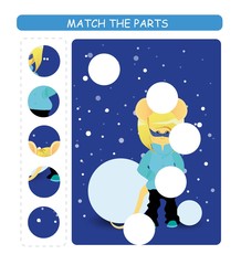 Matching children educational game. Match parts of cartoon mouse. Activity for kids and toddlers.