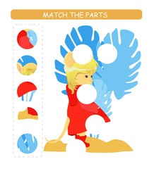 Matching children educational game. Match parts of cartoon mouse. Activity for kids and toddlers.