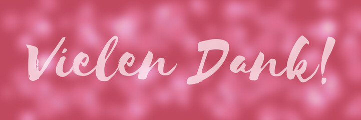 Vielen Dank - Dankeskarte Banner rosa auf Bokeh Hintergrund