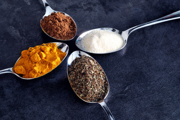 Herbs and Spices on spoons