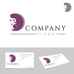 Female beautiful face with long luxurious hair. Beauty salon logo, vector illustration