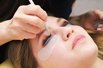 Eyelash Care Treatment Procedures: Staining, Curling, Laminating and Extension for Lashes. Beauty...