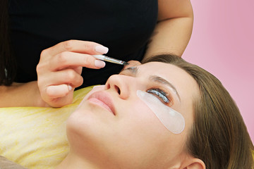 Eyelash Care Treatment Procedures: Staining, Curling, Laminating and Extension for Lashes. Beauty...